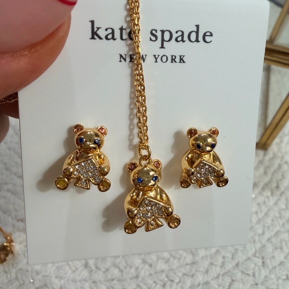 Kate Spade "Oh What Fun" Spade Teddy Bear necklace and earrings set- New! - Picture 5 of 6